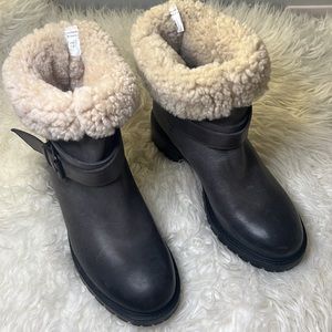Ross and Snow Emilina leather shearling moto boots size 7.5